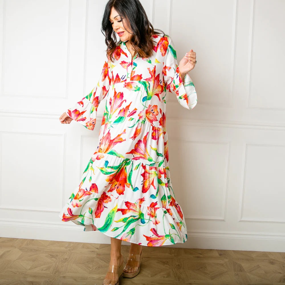 Lilly Tiered Maxi Dress floral print dress for a garden party