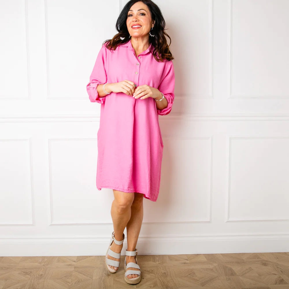 Shirt Dress with pockets in pink light coloured garden party dress