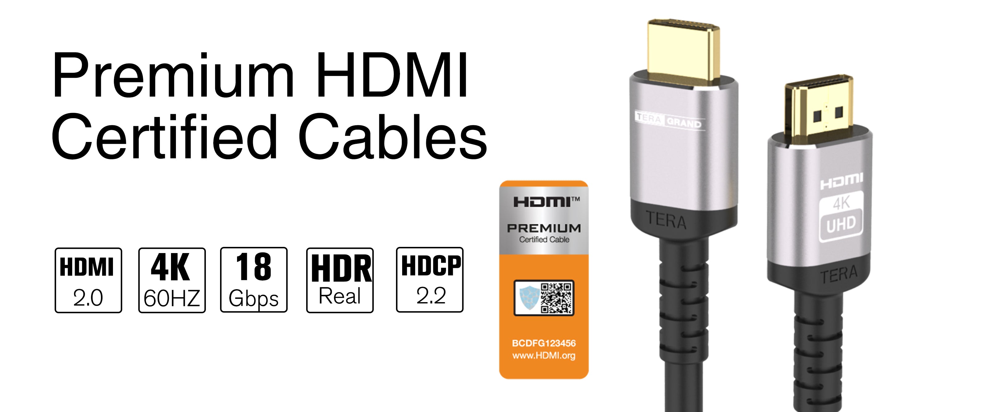 4K Premium HDMI Certified Cable with Aluminum housing, Supports HDMI 2.0 4K  HDR Ultra HD, 18 Gbps, 4K 60Hz, 6 Feet