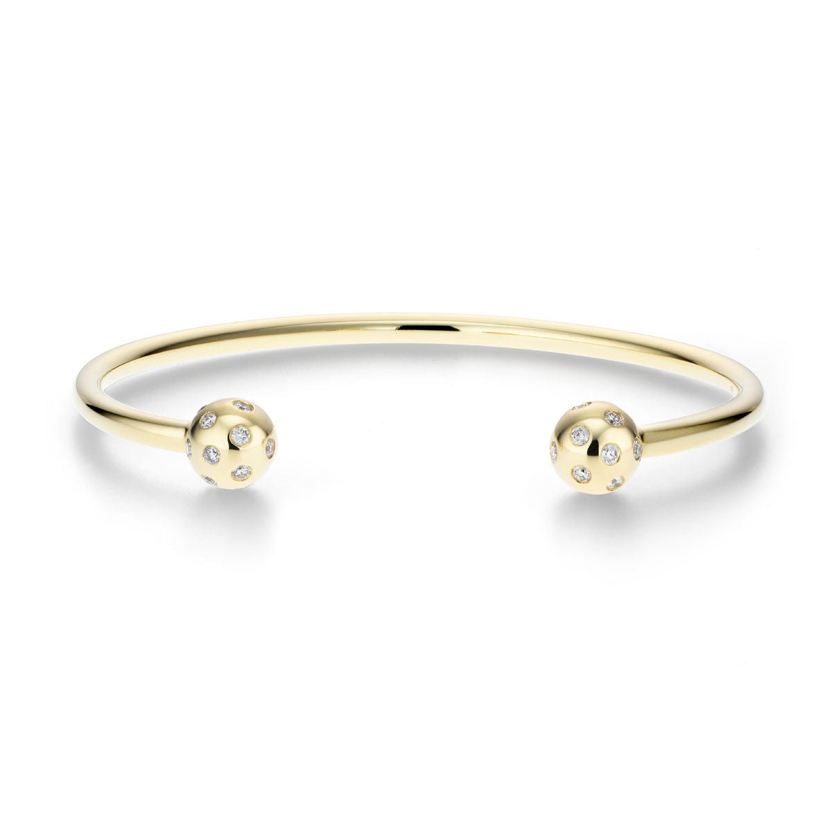 gold torque bangle with diamond balls