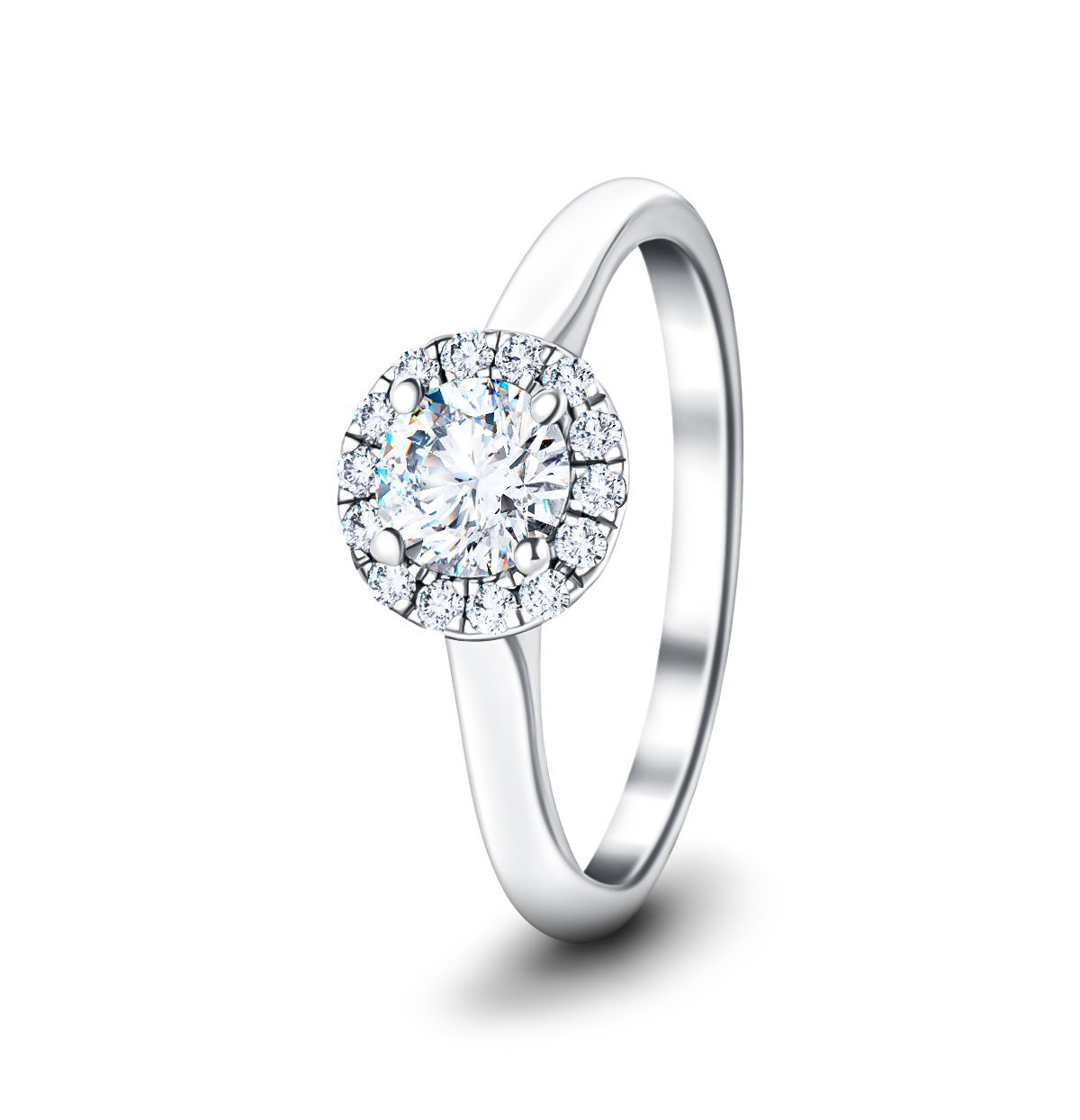 Certified Halo Diamond Engagement Ring with 0.45ct G/SI in 18k