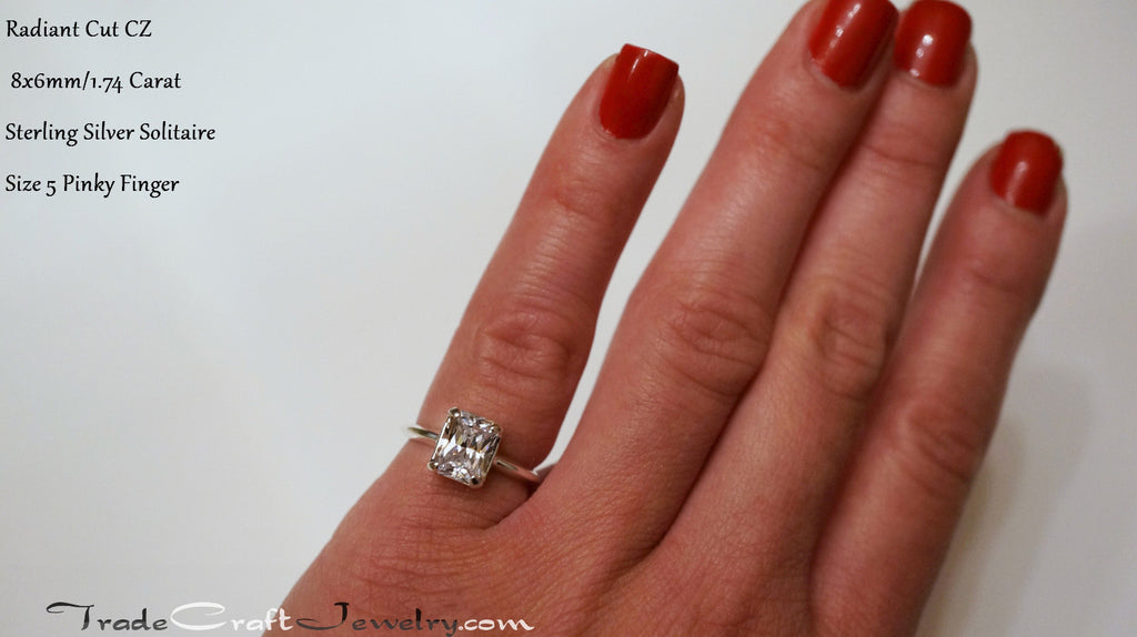 Radiant cut cubic zirconia engagement rings