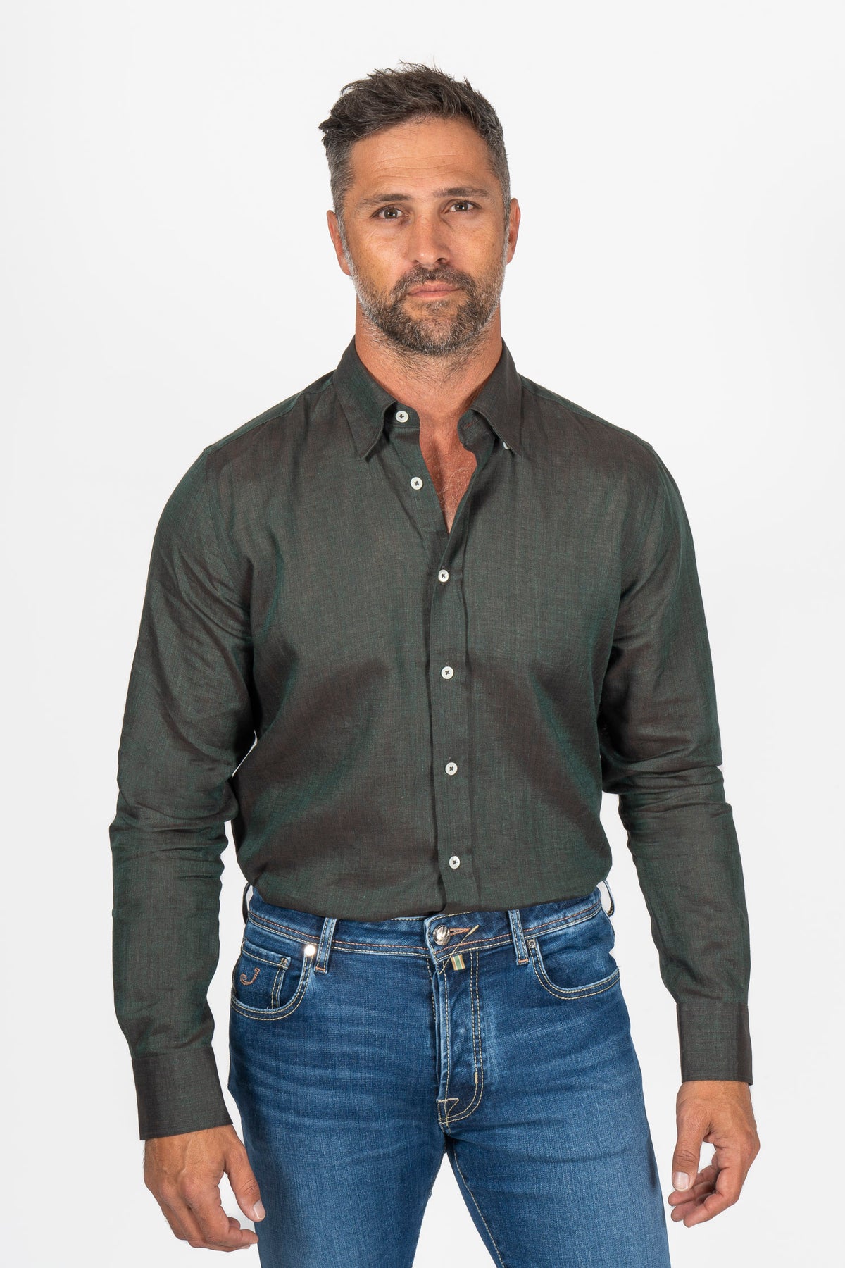 CANALI Dark Green Linen Shirt — Mitchell Ogilvie