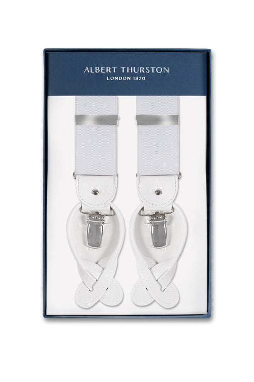 Albert Thurston Thin Stripe Braces - Navy with Rose (107935)