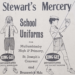 Stewart's Menswear. Iconic Clothing Brands. King Gee. An old newspaper back to school advertisement of Stewart's Menswear dated 1970 advertising King Gee School Uniforms.