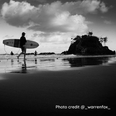 Stewarts Menswear Mullumbimby, Iconic clothing brands, Quiksilver. A photo of a surfer at the Pass in Byron Bay.