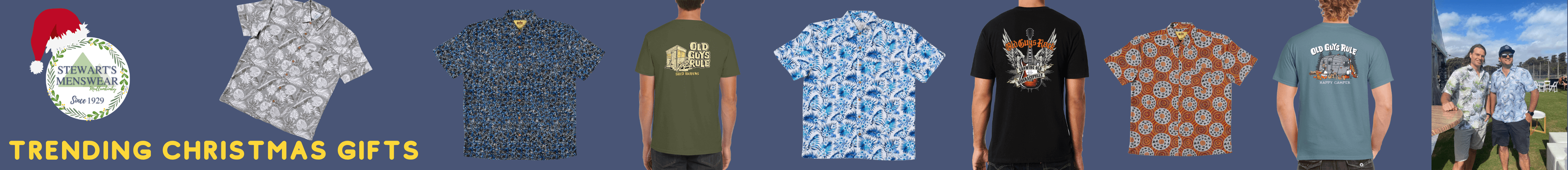 Stewarts Menswear Mullumbimby. Trending Christmas Gifts. Bamboo shirts, Bamboo dreaming shirts, Old Guys Rule t-Shirts, 100% cotton t-shirts available in 39 colours!