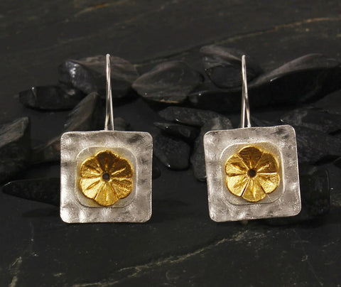 Gold-Silver Plated Geometric Floral Loops