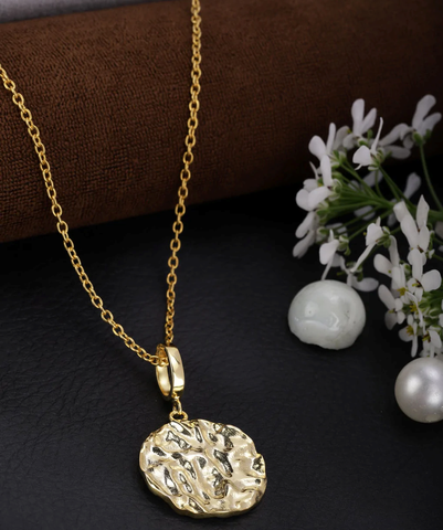 Gold Plated Textured Circular Necklace