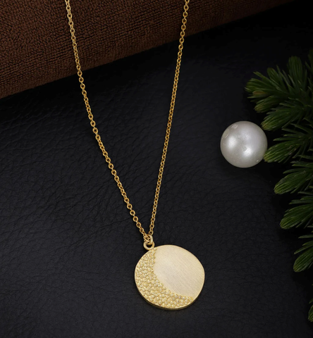 Gold Plated Textured Halfmoon Necklace