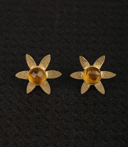 Gold Plated Yellow Onyx Floral Studs