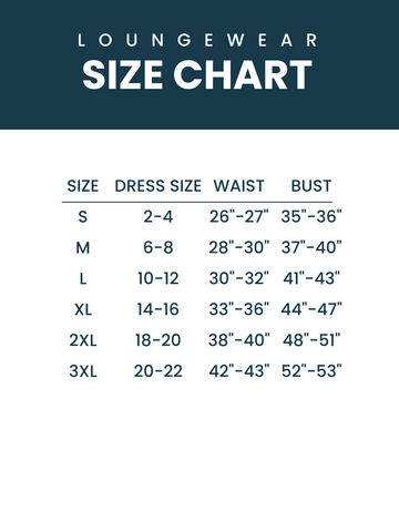 Find you fit on our easy to read size guide for loungewear