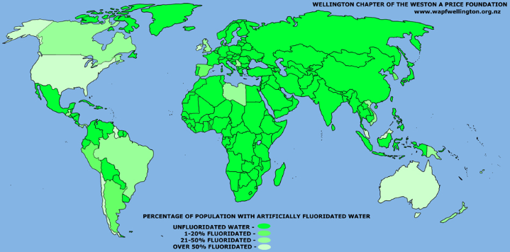 Countries without fluoride in drinking water