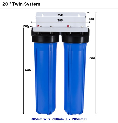 Twin Big Blue Whole House Rain Water Tank Water Filter System dimensions