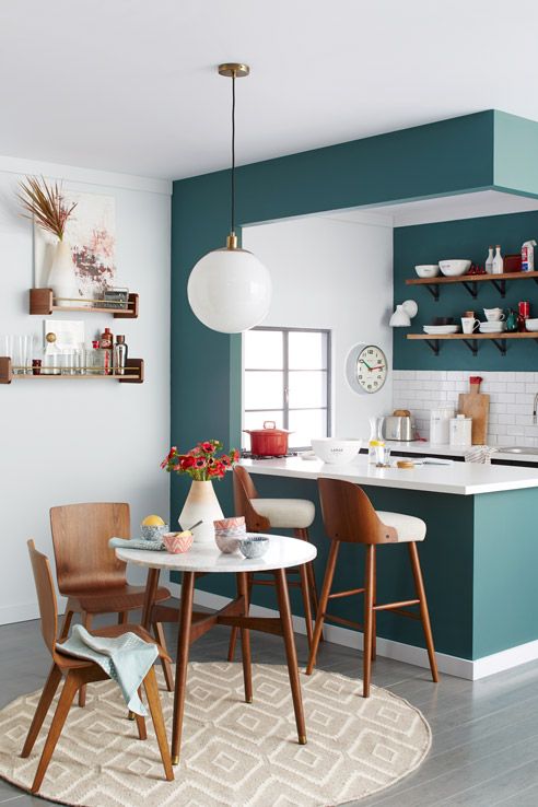 West Elm teal accent wall - barn and willow
