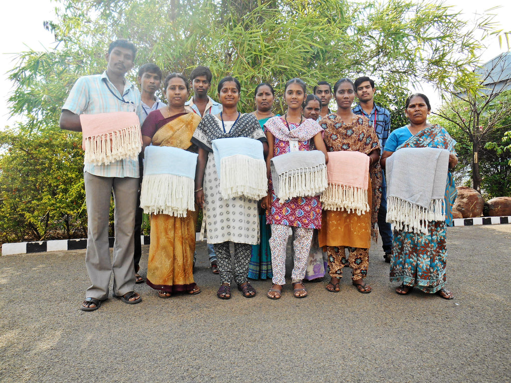 Herringbone throw Barn and Willow in India with artisans