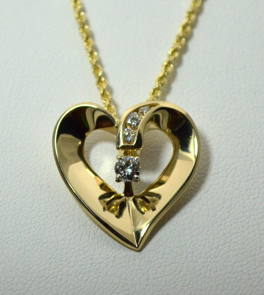 Diamond and Gold Heart Pendant with Rope Chain – Zella Gems