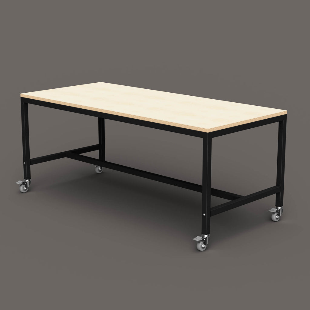 Field Desk in birch ply with a black powder coated steel frame