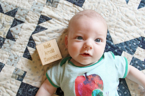 Keepsake Boys Birth Block newborn baby gift personalized with birth stats Smiling Tree Toys @herhappylittleworld