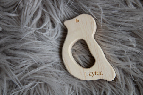Love Bird Wood Teether natural teething toy pain relief baby shower gift @peytonceleste Smiling Tree Toys