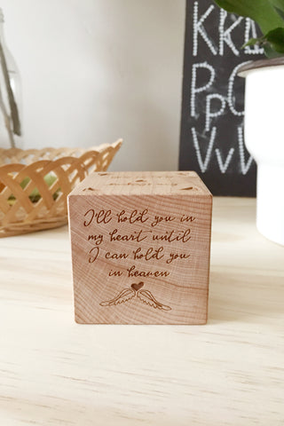 Memorial Keepsake Block for Miscarriage Still Birth Angel Baby Personalized with Child Name Thoughtful Gift Bereavement Grieving parent Smiling Tree Toys @amandamorris.jpg