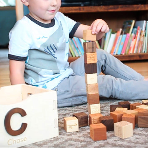 wooden crate alphabet blocks gift set