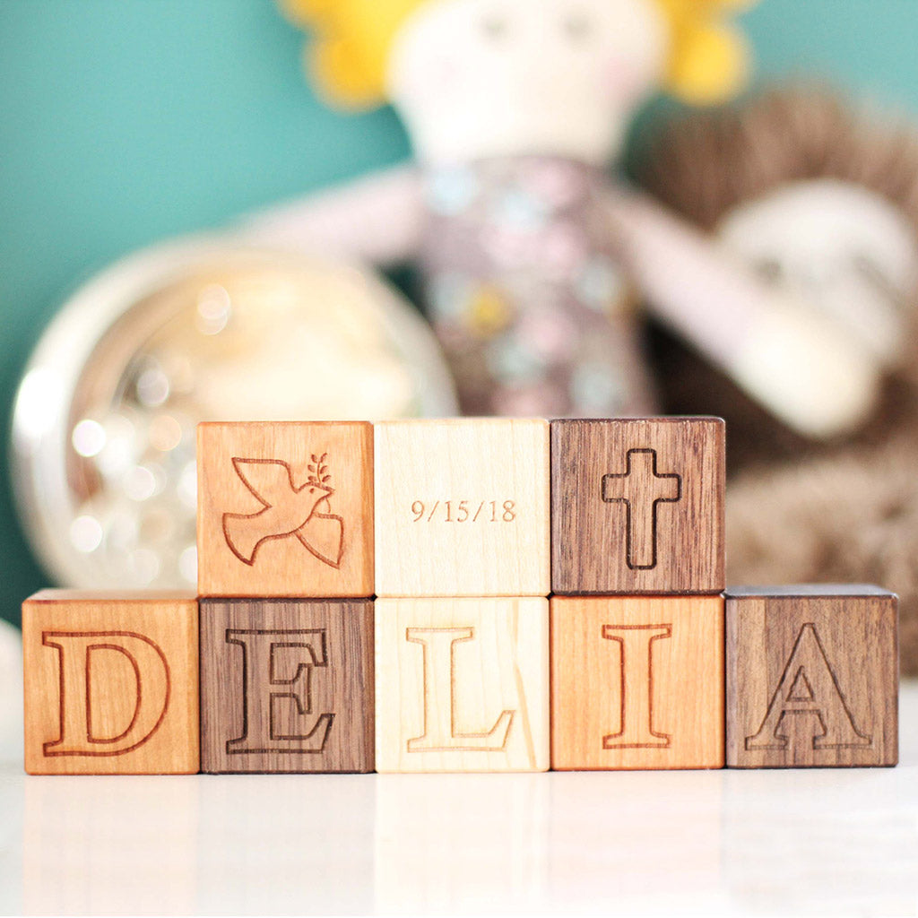 personalized wooden name blocks - all natural and handmade in the