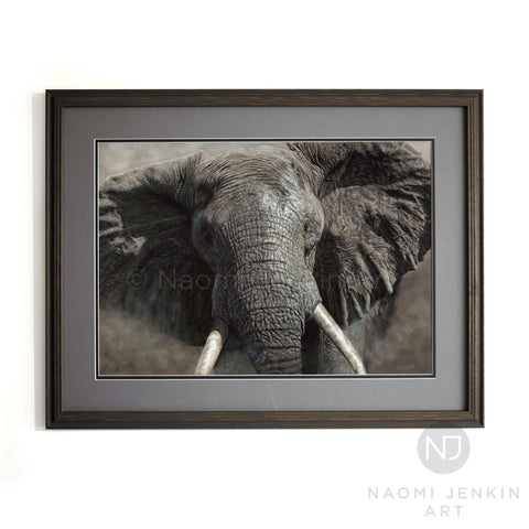 Framed elephant painting by Naomi Jenkin Art