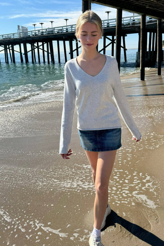 Ida Cotton Cable Knit V-Neck Sweater