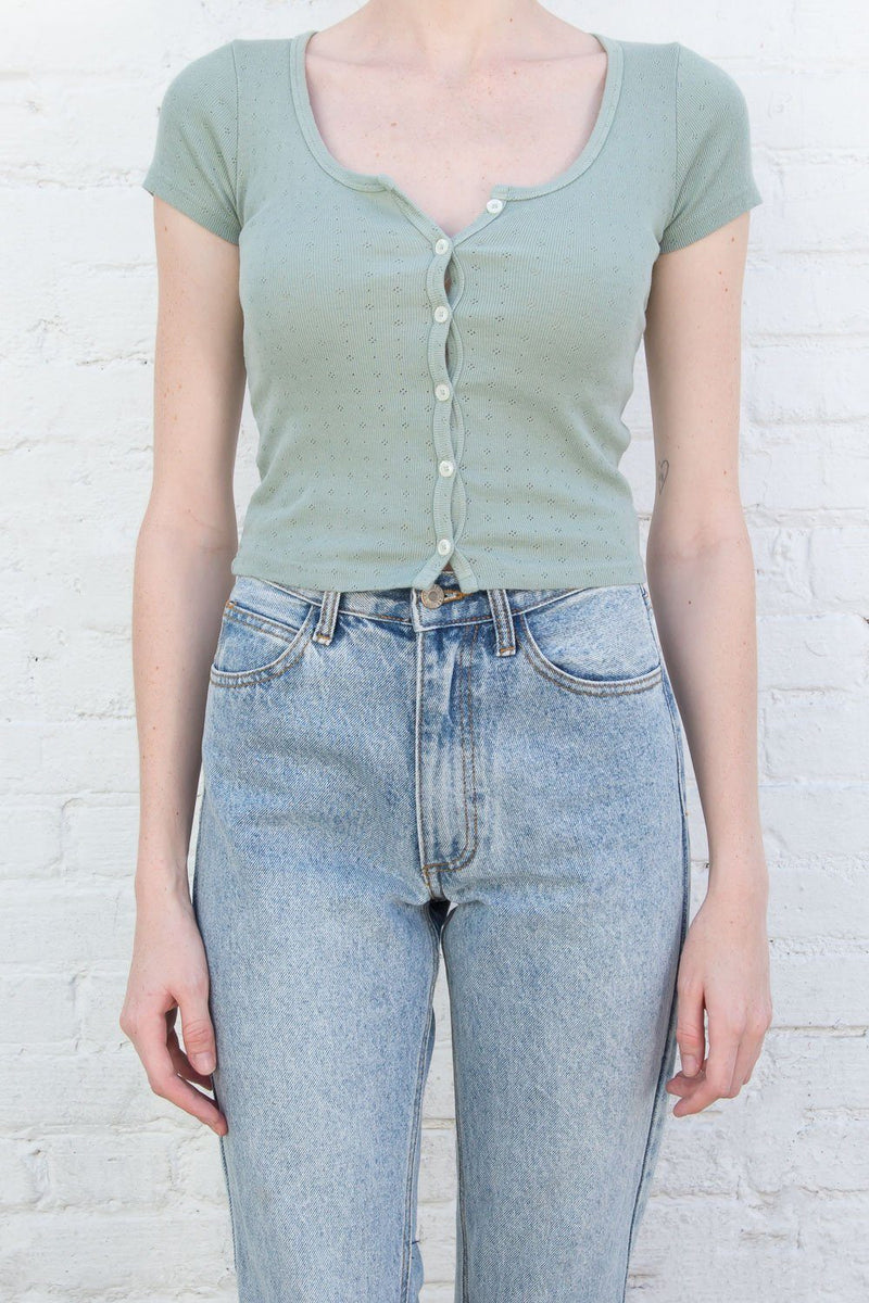 Zelly Eyelet Button Up Top Brandy Melville