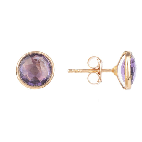 Amethyst stud earrings with a rose gold finish.