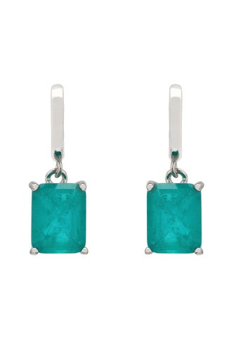 Lab created Paraiba Tourmaline earrings with silver finish.