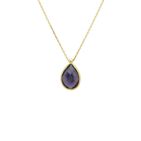 An amethyst necklace against a clear background.
