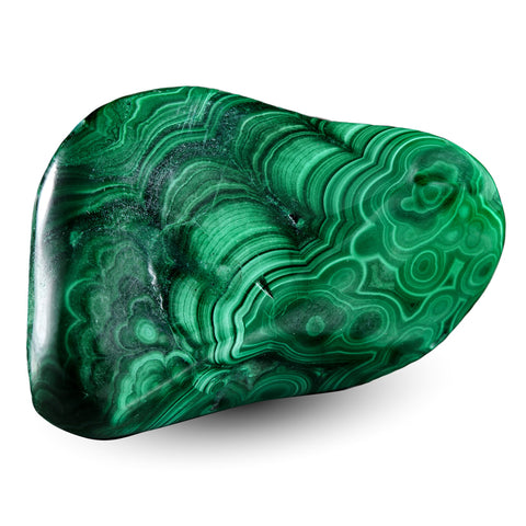 Malachite crystal against a clear background