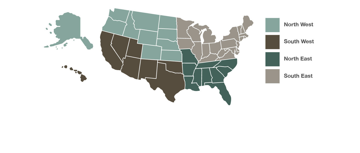 Bakcou Dealer Relations Territory Map - Northwest, Southwest, Northeast, Southeast