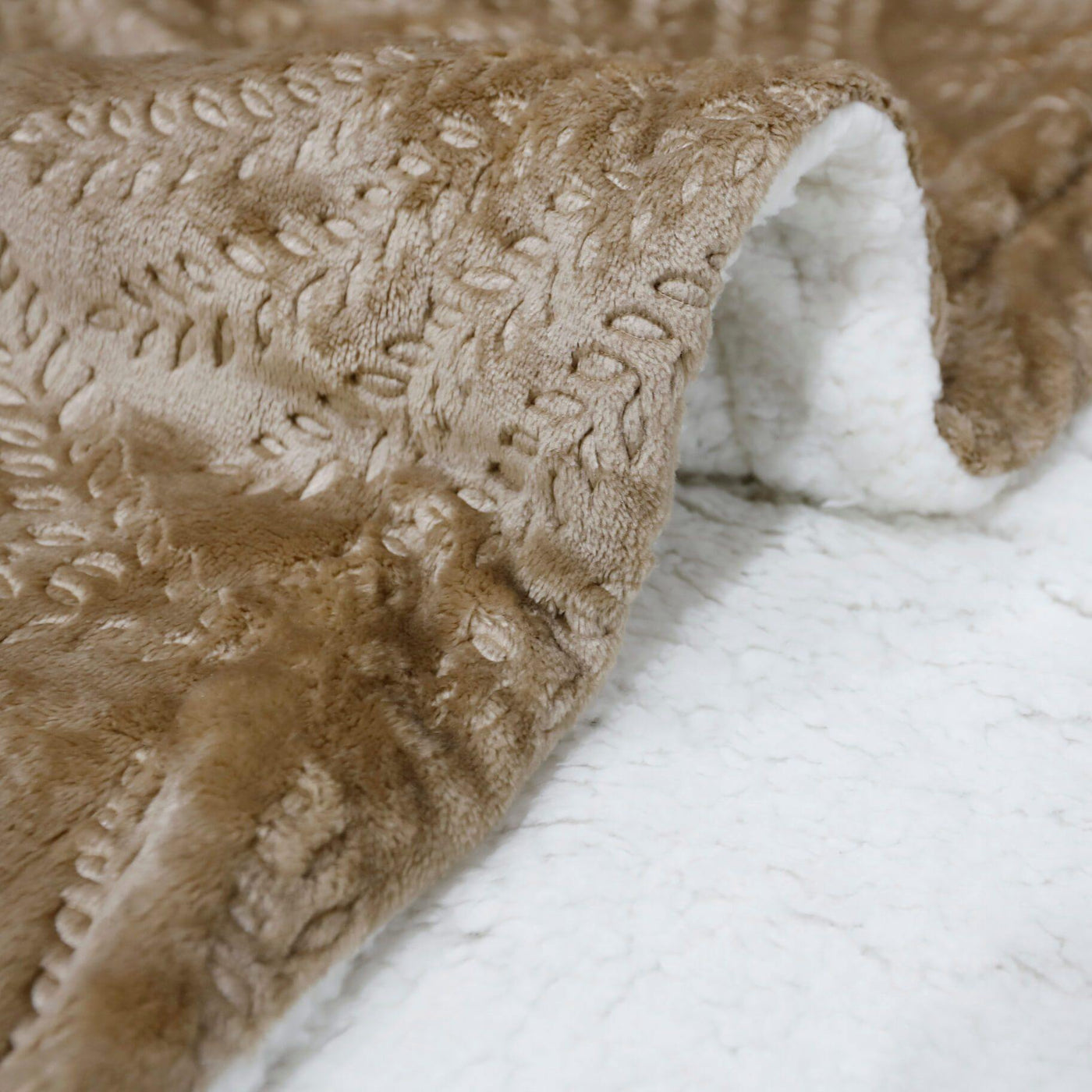 Leaf Embossed Sherpa Blankets Throw - Cotton Passion