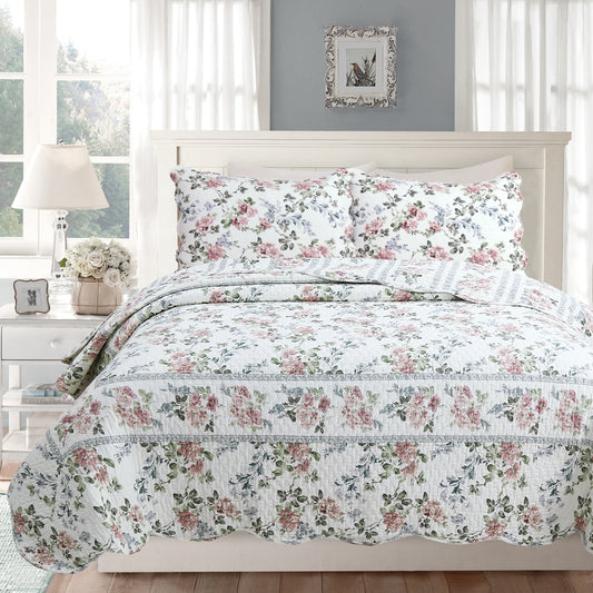 Floral Paisley Blue Cotton 3-Piece Reversible Quilt Bedding Set – Cozy Line  Home Fashions