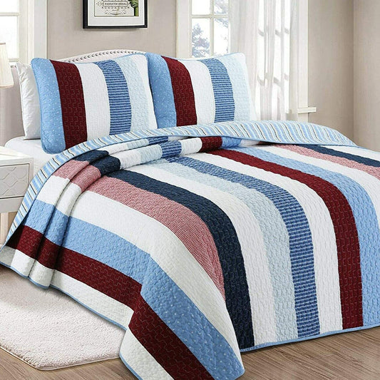 Salina Navy Stripped Plaid Print Patchwork Cotton Reversible Quilt Bed –  Cozy Line Home Fashions