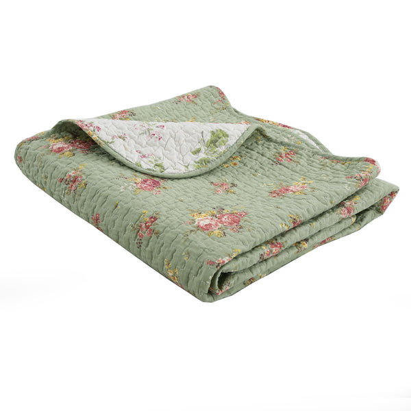 Green Floral 100% Cotton Quilted Throw – Cozy Line Home Fashions