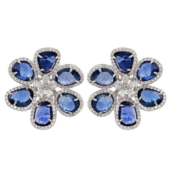 Sapphire Blue Stud Earrings Clear Resin W/metallic Glitter Clover