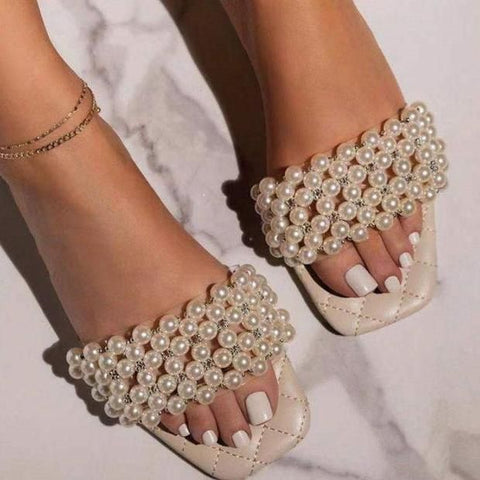 Pearl embellished flat slipper sandal