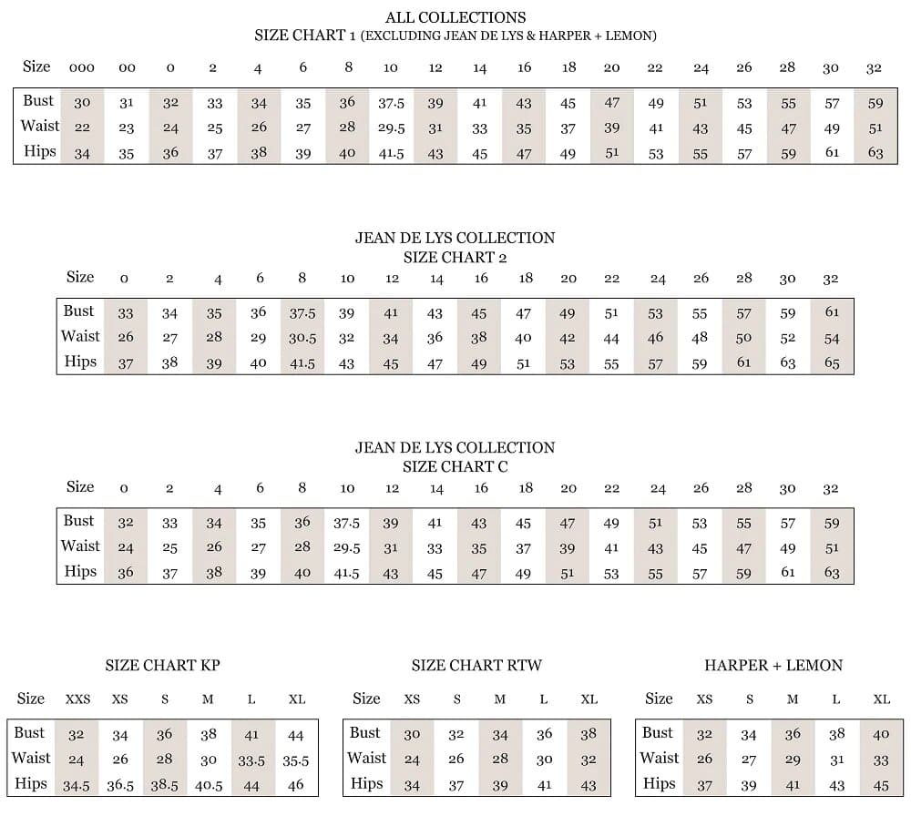 Alyce Paris Size Chart