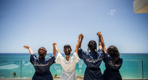 Bridal party in robes wedding photo