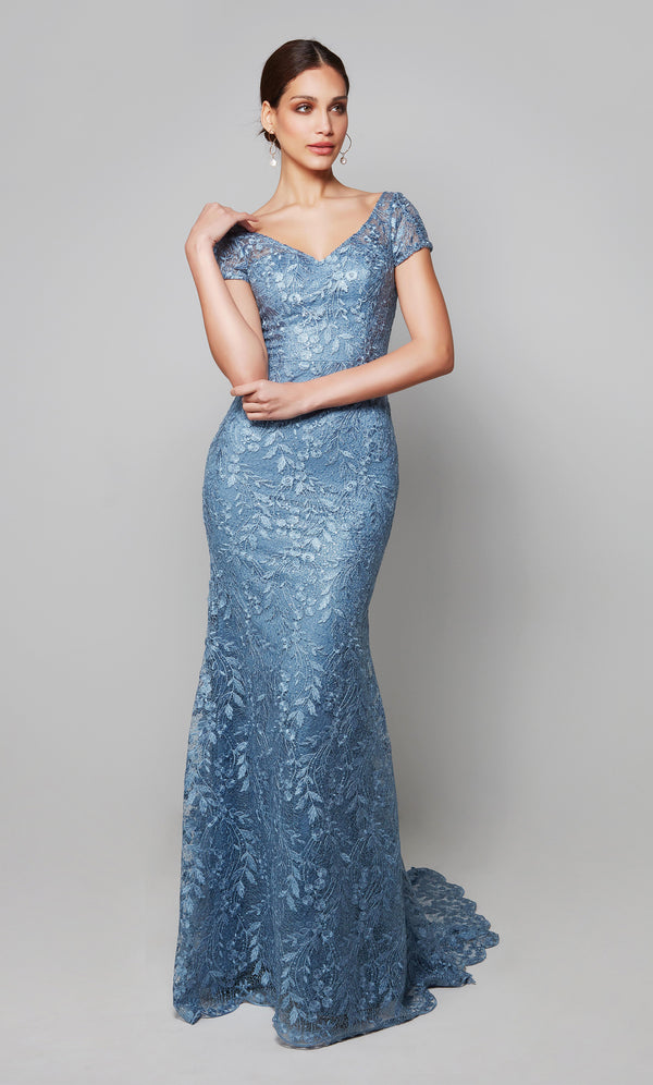 Formal Dress: 27602. Long, V-neck, Fit N Flare, V Shaped Back | Alyce Paris