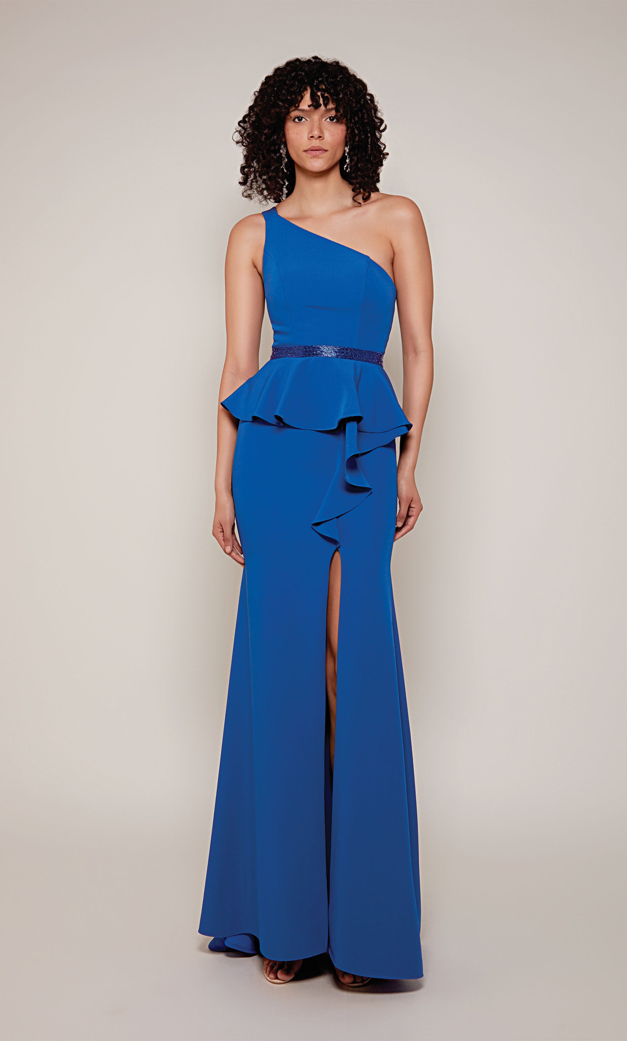 Formal Dress: 27689. Long, One Shoulder, Straight, Closed Back