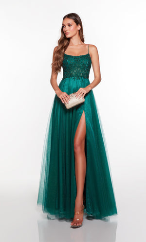 Formal Dress: 61325. Long, Square Neckline, Flowy, Lace Up Back