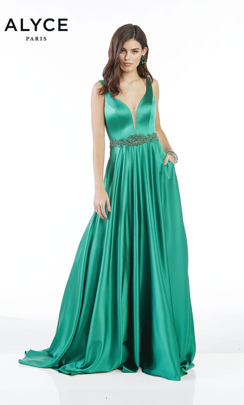 Formal Dress: 1422. Long, Plunging Neckline, A-Line | Alyce Paris