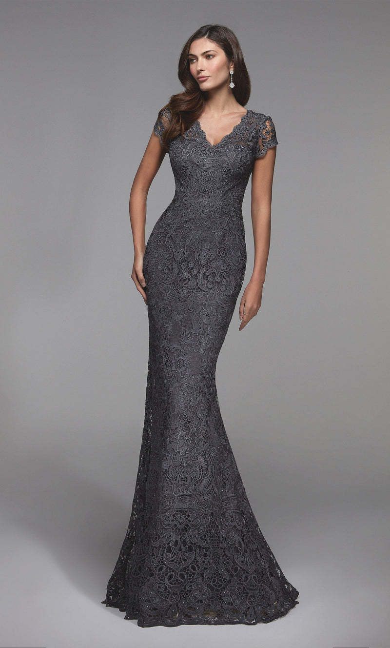 Formal Dress: 27478. Long Lace Dress, V-neck, Straight | Alyce Paris