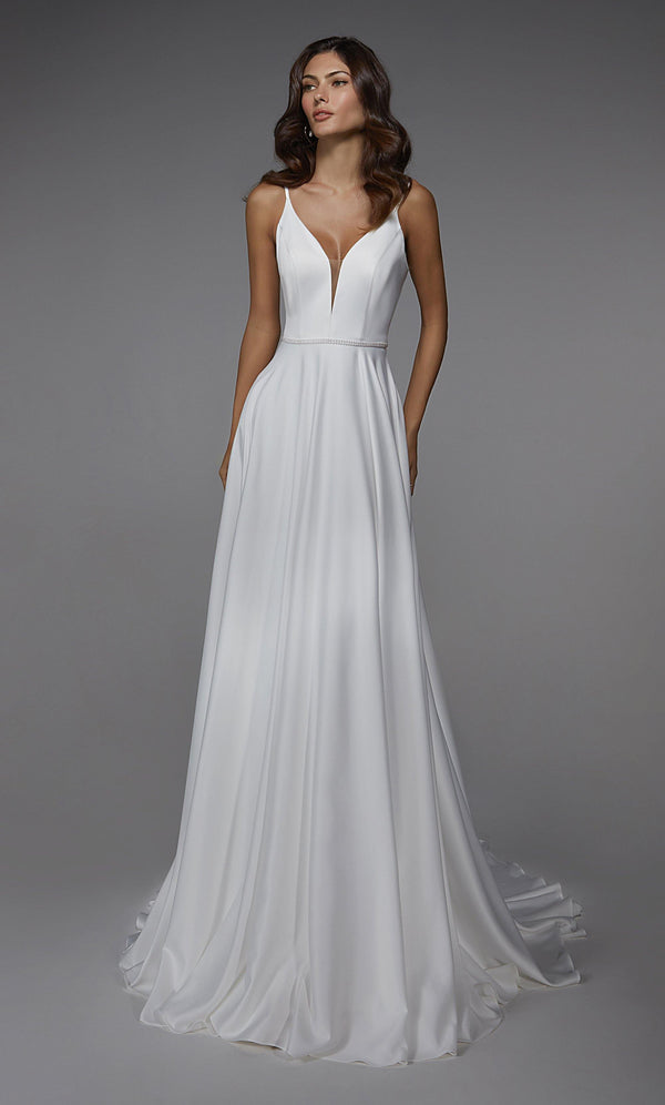 Formal Dress: 7024. Long Bridal Gown, Plunging Neckline, Flowy | Alyce ...