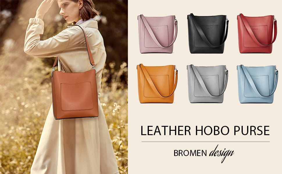 BROMEN Women Handbag Designer Vegan Leather Hobo Handbags Shoulder Bucket  Crossbody Purse, Color - red